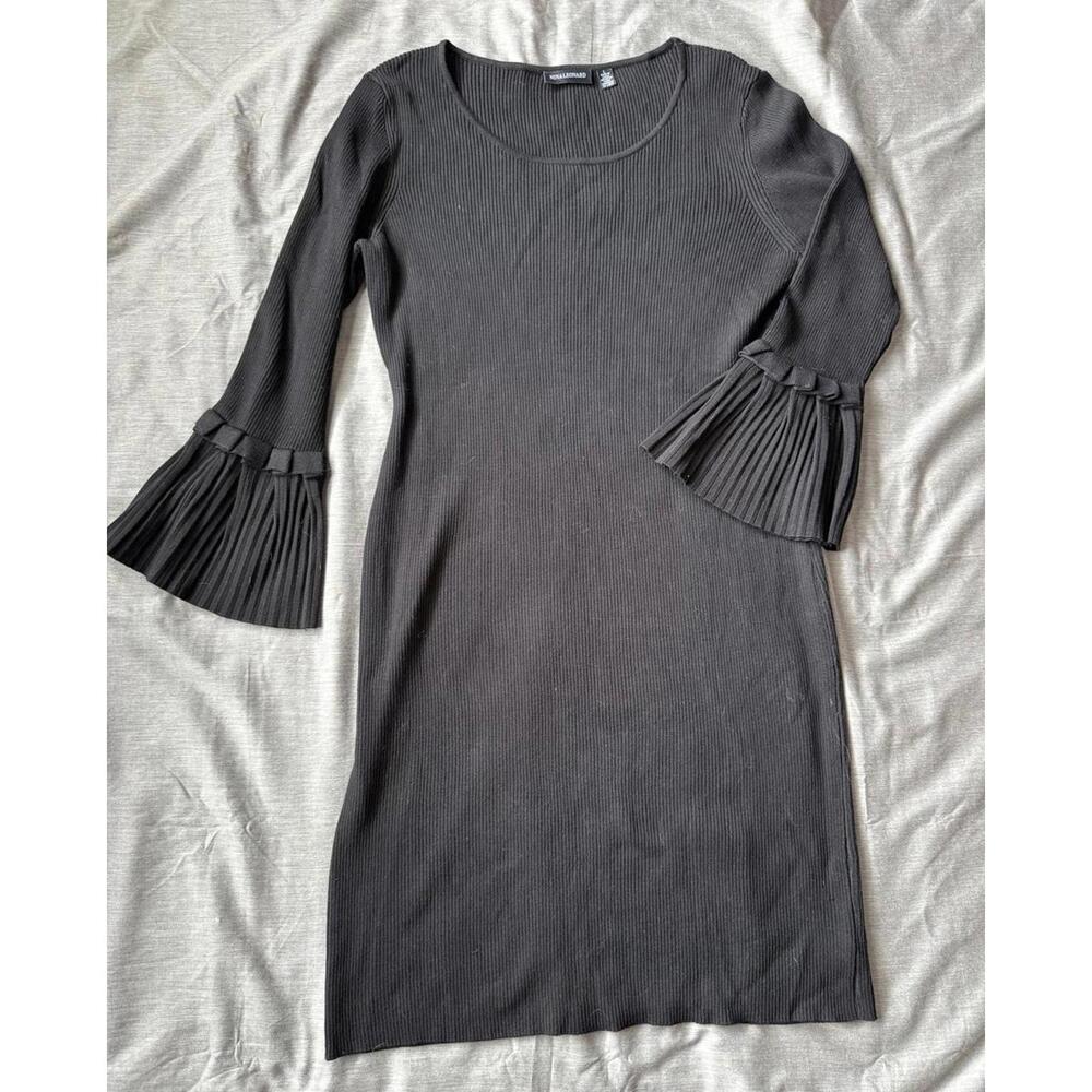 Nina Leonard Sweater Dress Womens L Black Ribbed Knit Bell Sleeve Boho Classic